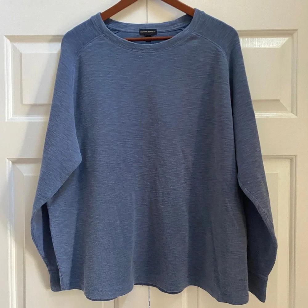 Banana Republic Long Sleeve Shirt Mens XXL Blue Slub Crewneck Top University